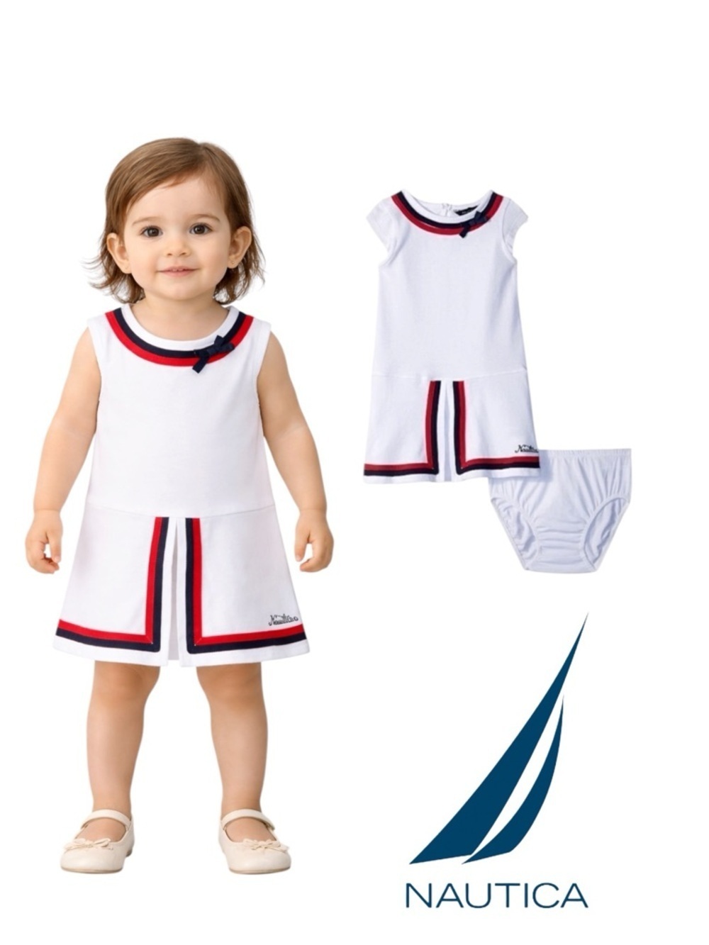 NAUTICA Kids White Short Sleeve Fashion Dress with Bloomers Size 12M